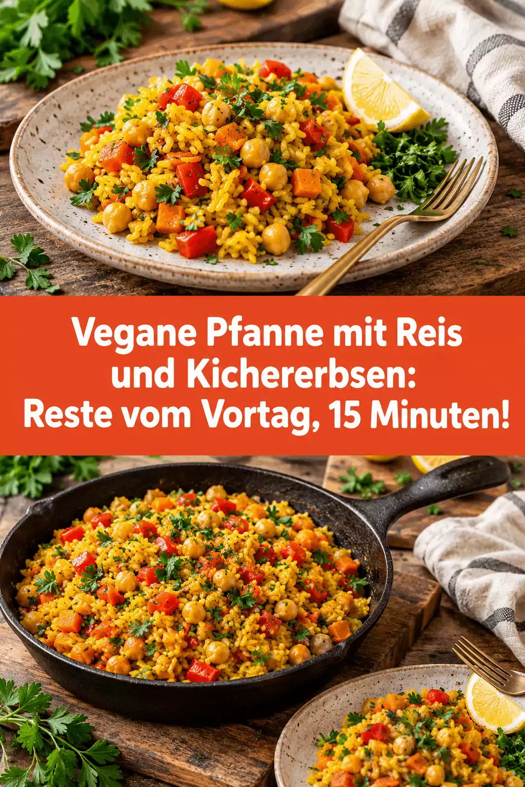 Vegane Pfanne mit Reis und Kichererbsen: Reste vom Vortag, 15 Minuten!