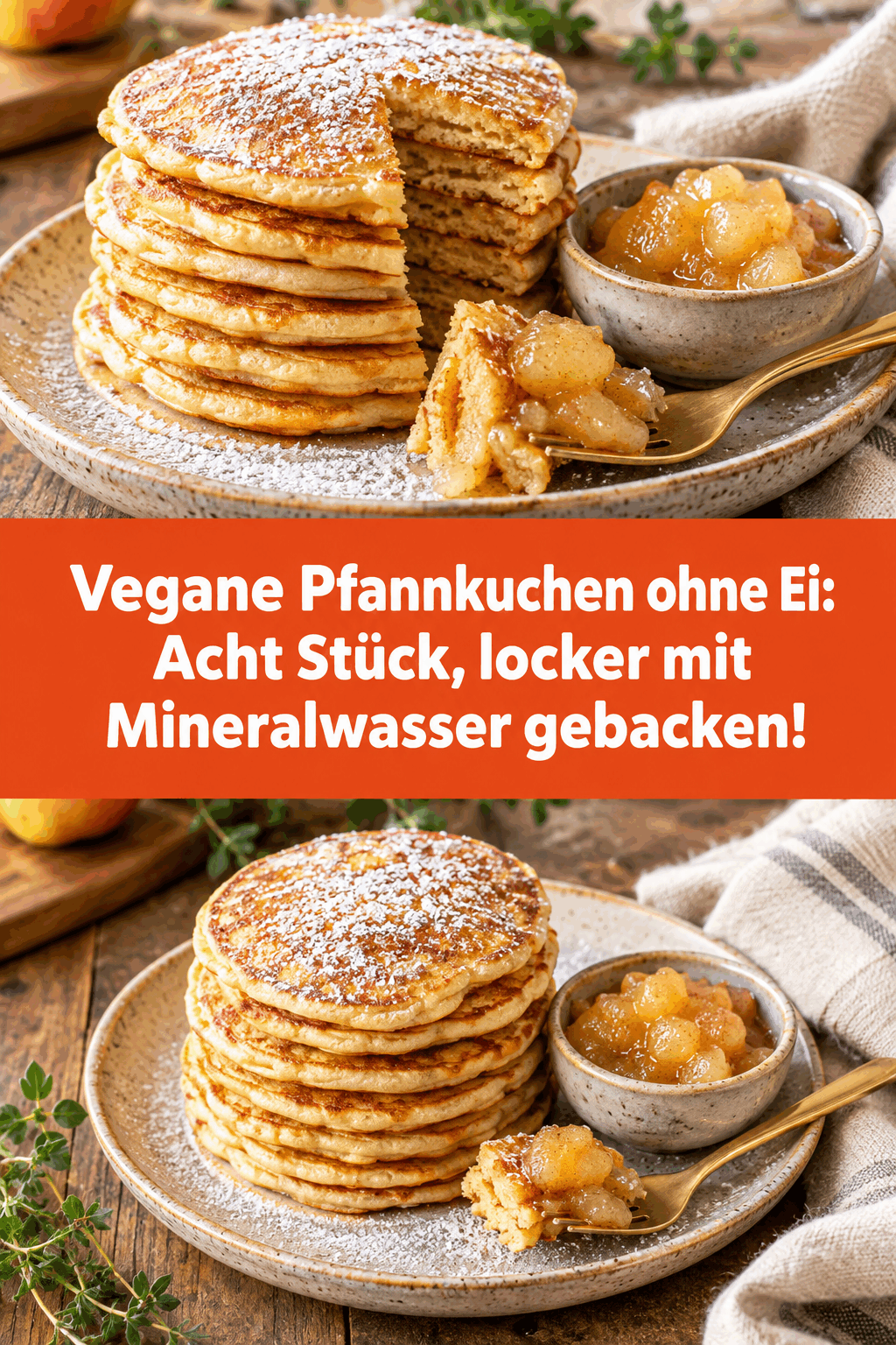 Vegane Pfannkuchen ohne Ei: Acht Stück, locker mit Mineralwasser gebacken!