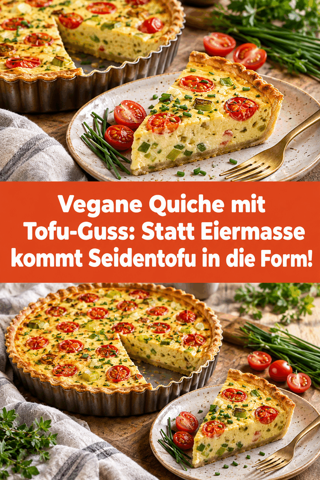 Vegane Quiche mit Tofu-Guss: Statt Eiermasse kommt Seidentofu in die Form!
