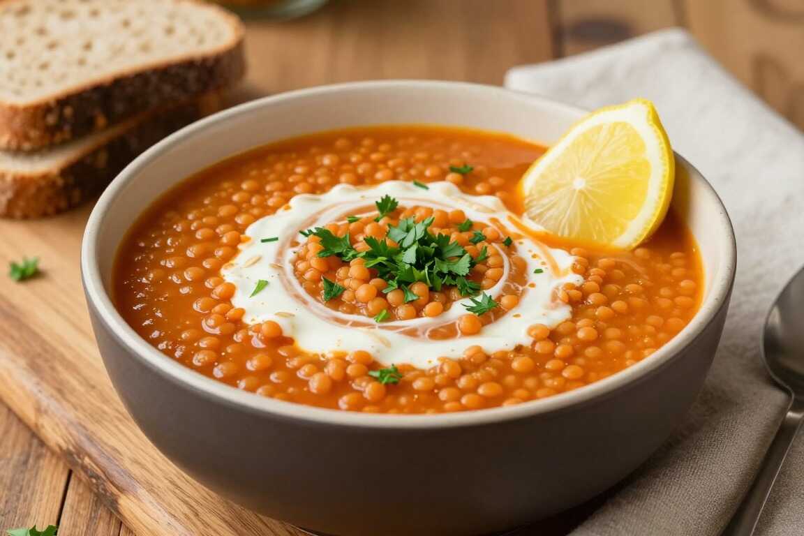 Vegane Rote-Linsen-Suppe mit Tomaten: 300 g Linsen, in 25 Minuten fertig!