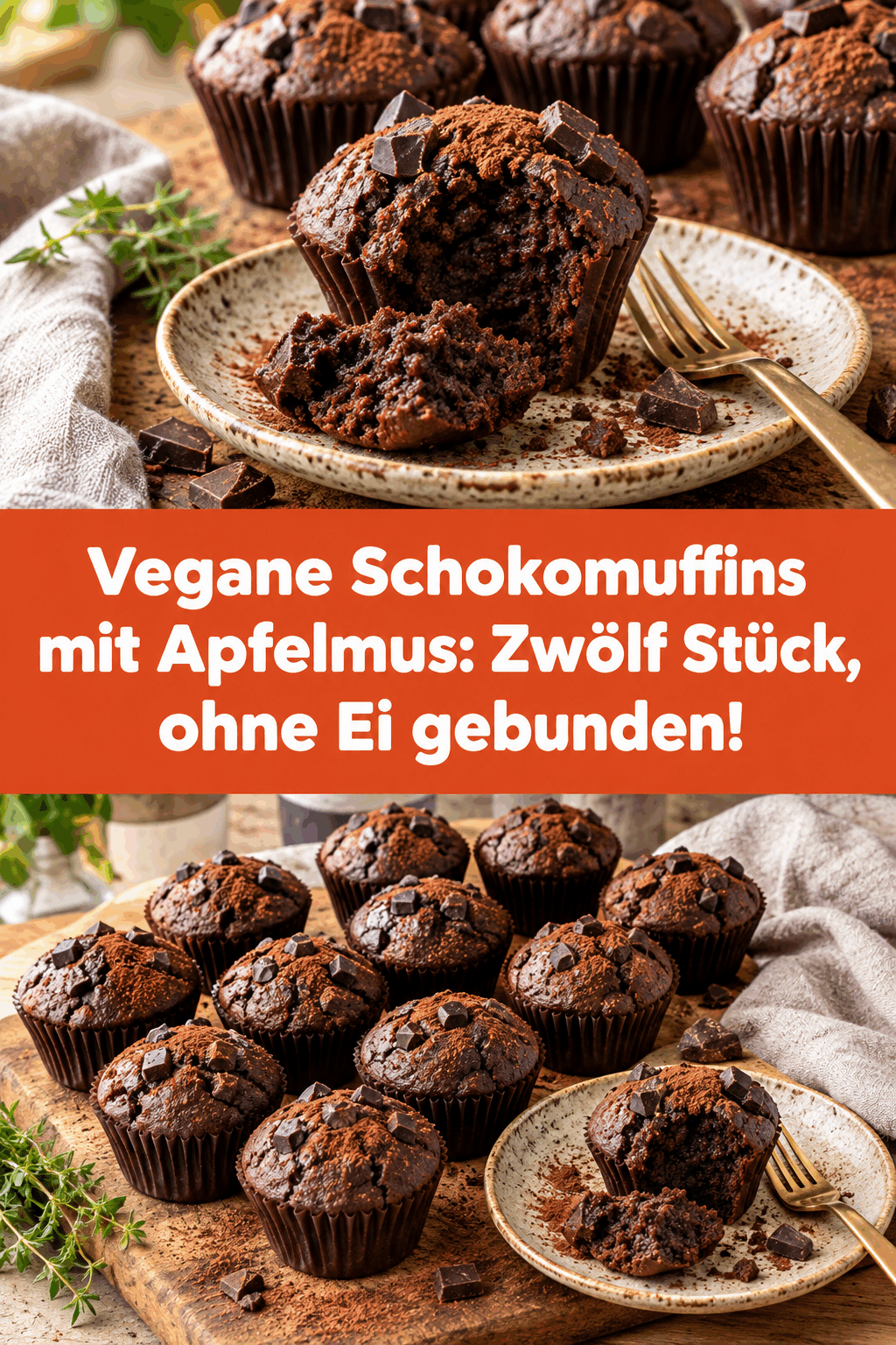 Vegane Schokomuffins mit Apfelmus: Zwölf Stück, ohne Ei gebunden!