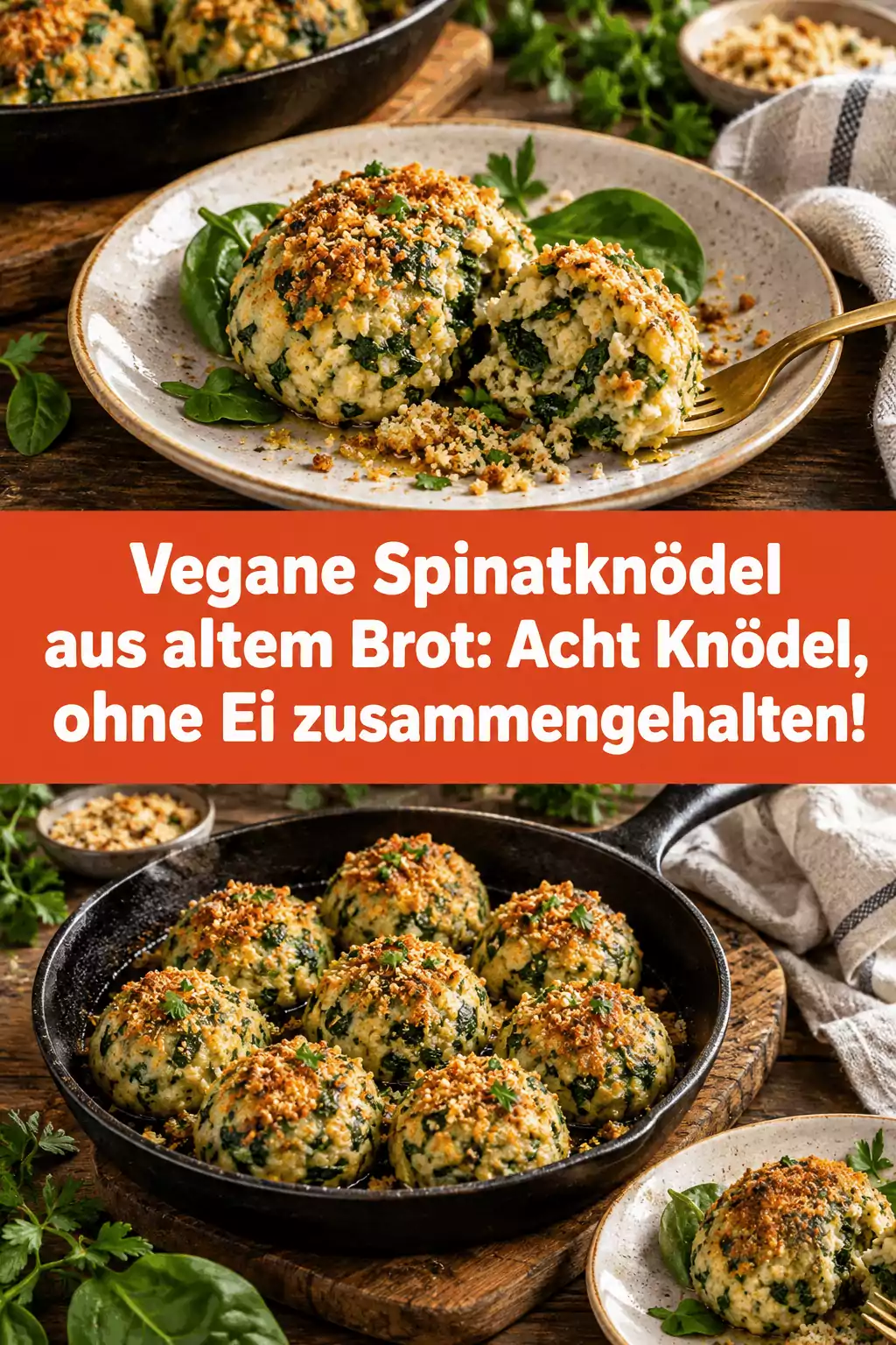 Vegane Spinatknödel aus altem Brot: Acht Knödel, ohne Ei zusammengehalten!