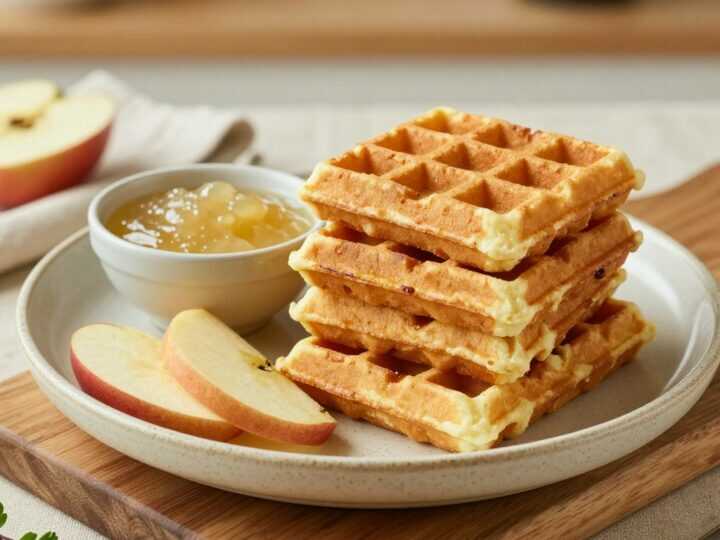 Vegane Waffeln mit Apfelmus: Acht Stück, knusprig ohne Milch und Ei!