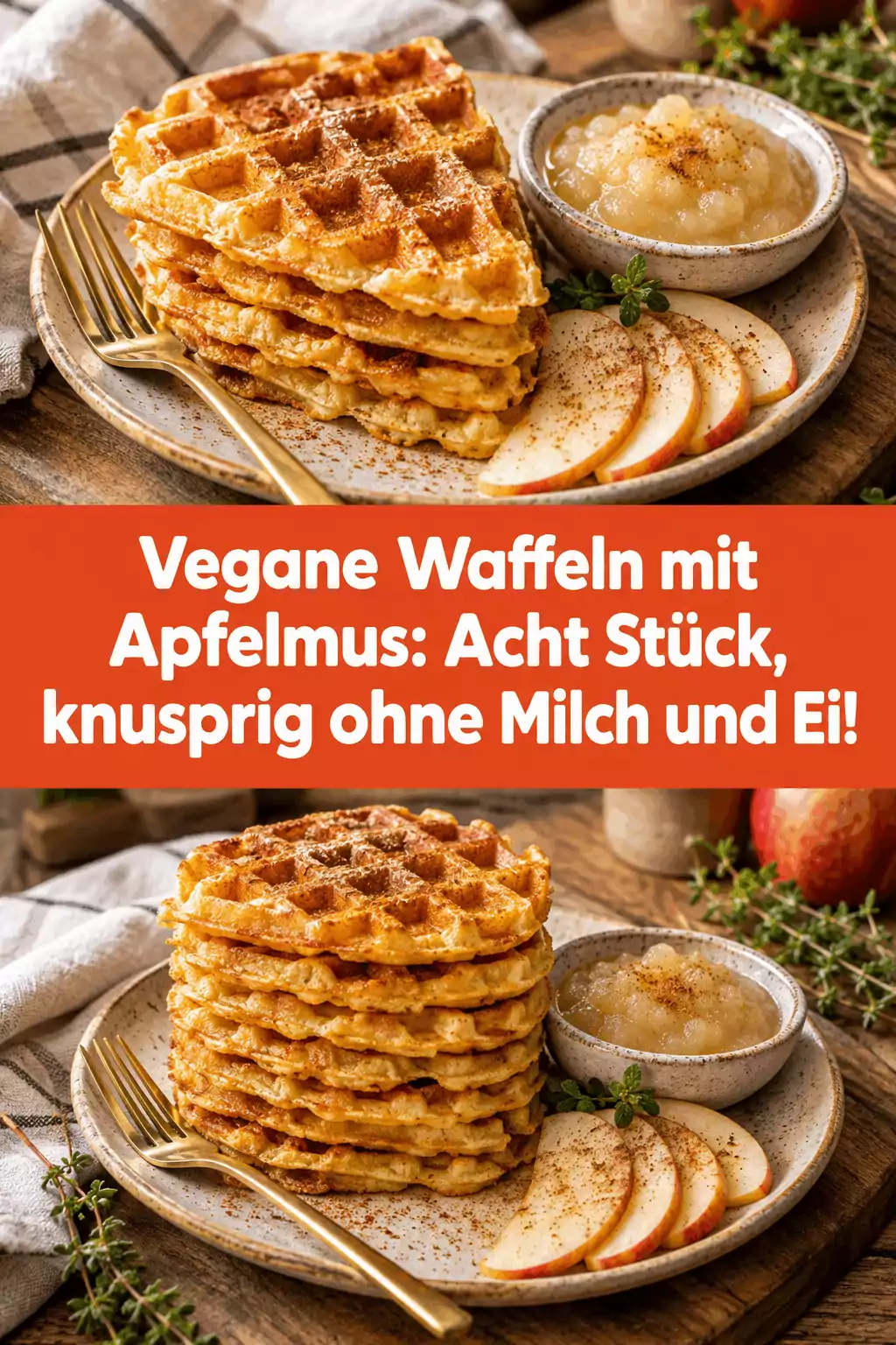 Vegane Waffeln mit Apfelmus: Acht Stück, knusprig ohne Milch und Ei!