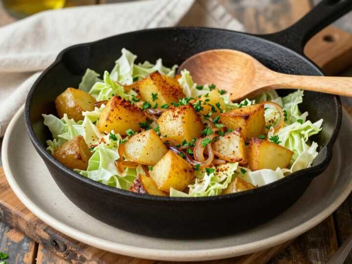 Vegane Wirsing-Pfanne mit Kartoffeln: Deftig ohne Mettwurst, 30 Minuten!