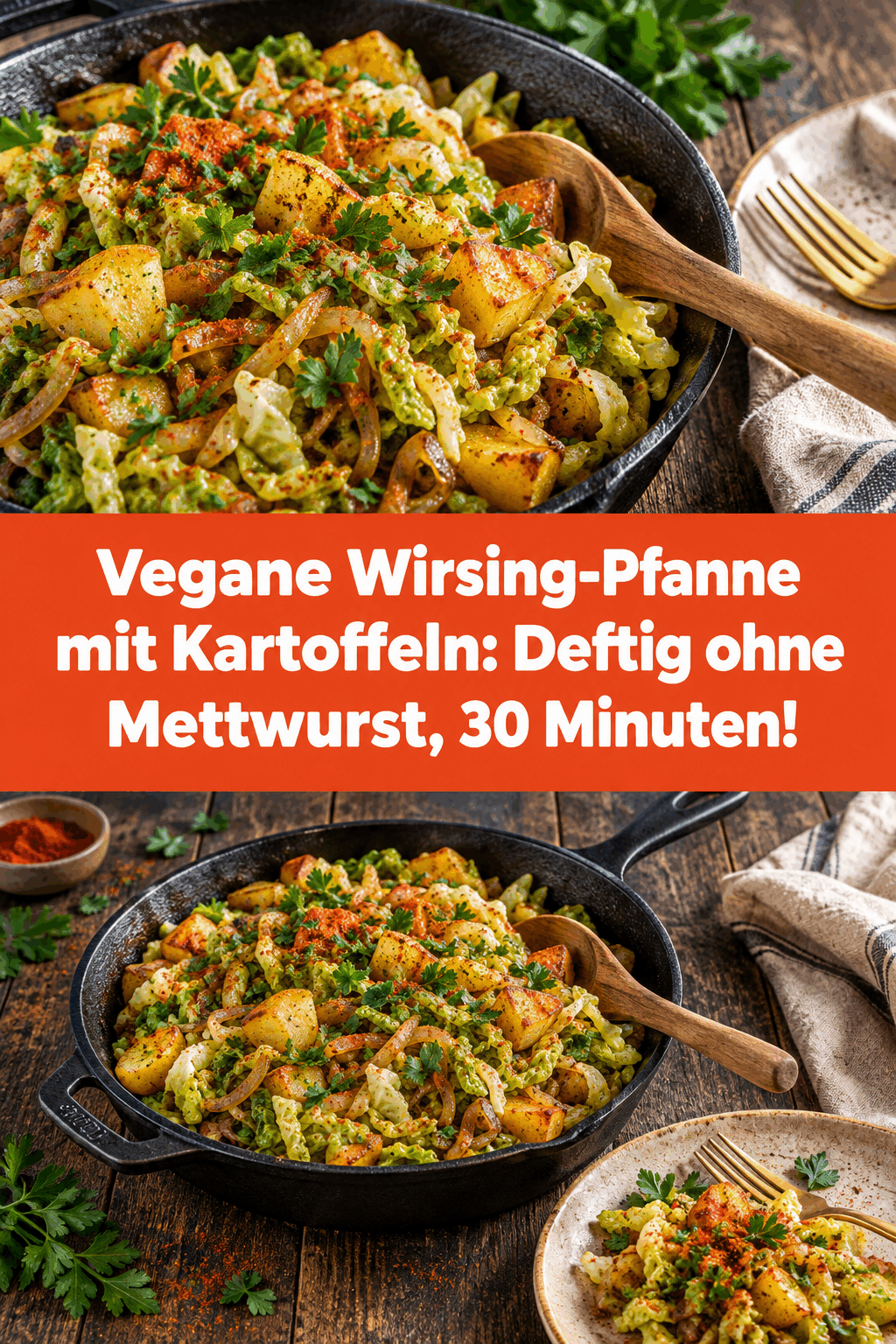 Vegane Wirsing-Pfanne mit Kartoffeln: Deftig ohne Mettwurst, 30 Minuten!