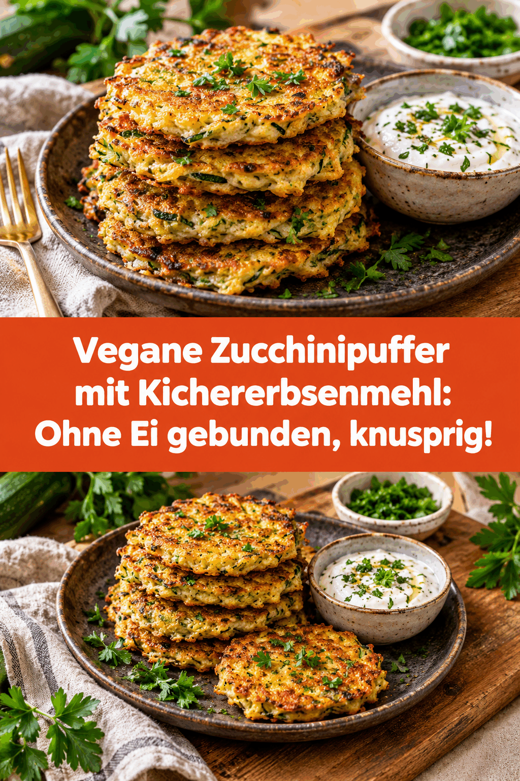 Vegane Zucchinipuffer mit Kichererbsenmehl: Ohne Ei gebunden, knusprig!