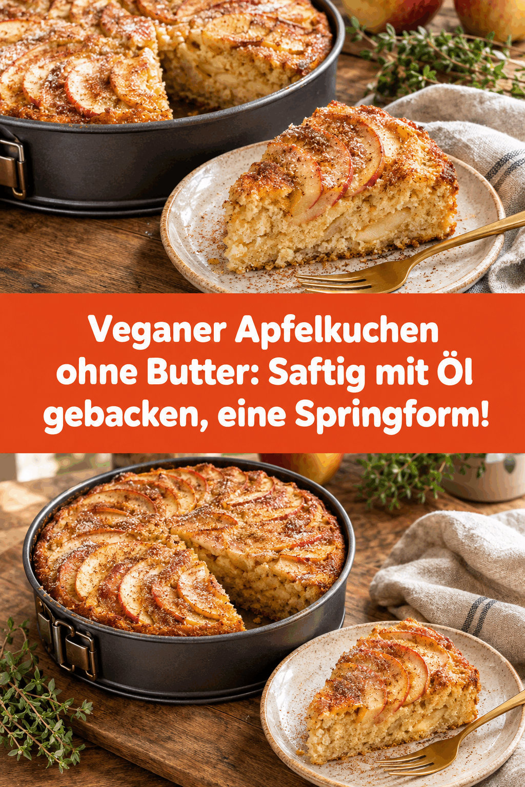 Veganer Apfelkuchen ohne Butter: Saftig mit Öl gebacken, eine Springform!