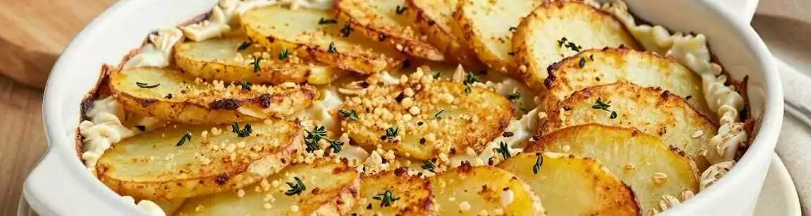 Veganer Auflauf mit Kartoffeln und Hafersahne: Cremig ganz ohne Milch und Käse!