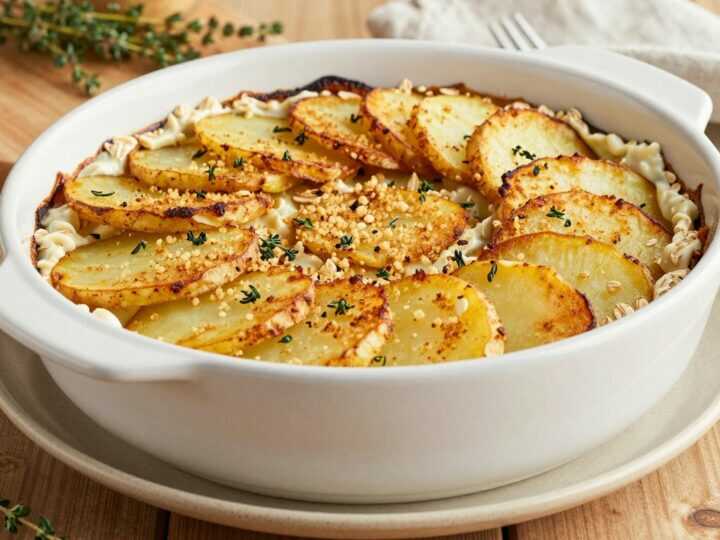 Veganer Auflauf mit Kartoffeln und Hafersahne: Cremig ganz ohne Milch und Käse!