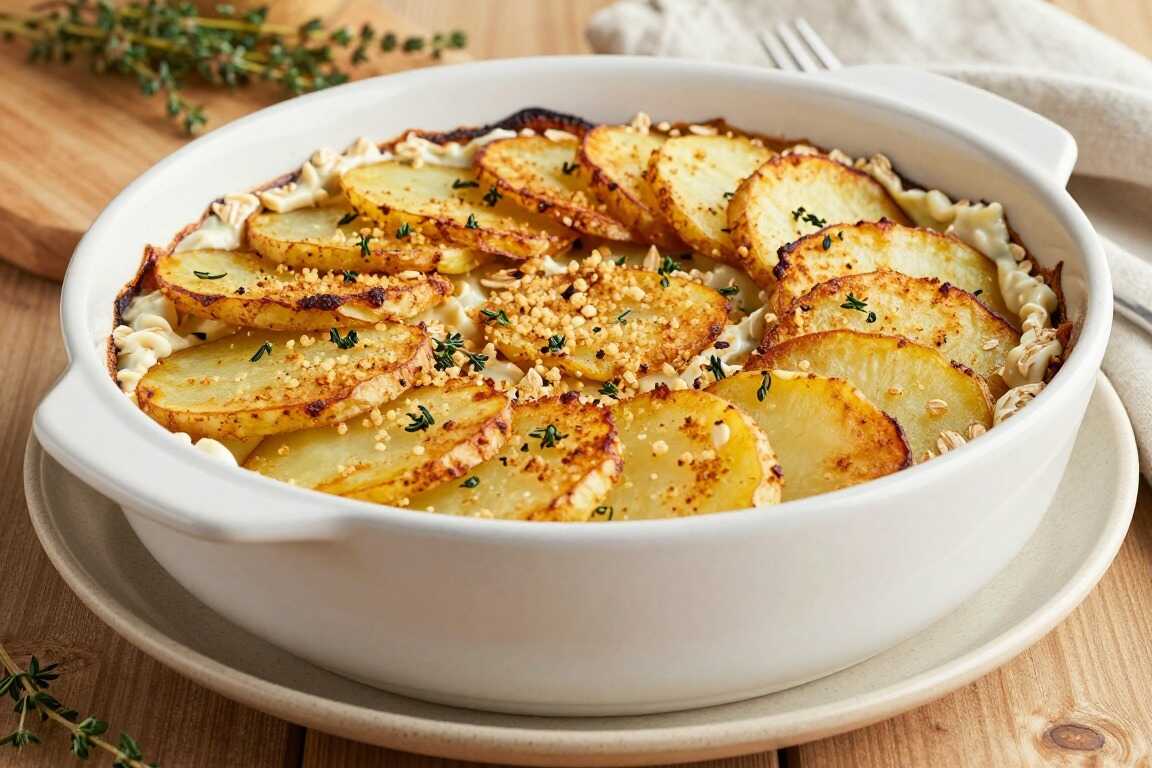 Veganer Auflauf mit Kartoffeln und Hafersahne: Cremig ganz ohne Milch und Käse!