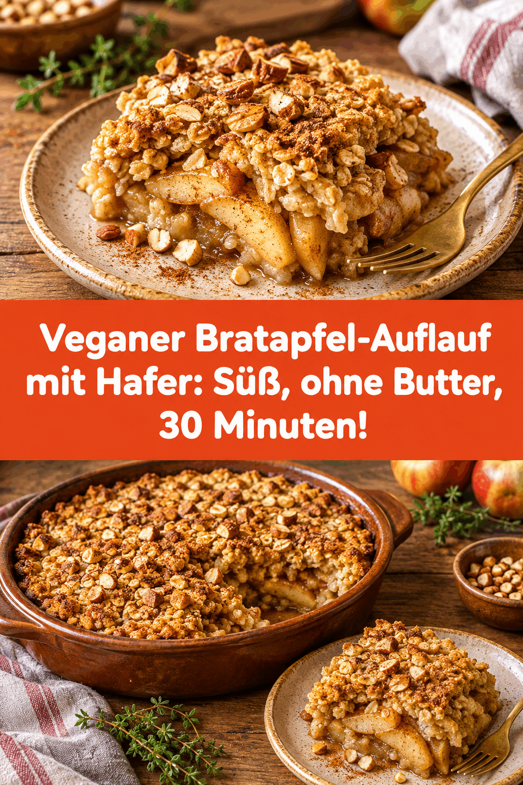 Veganer Bratapfel-Auflauf mit Hafer: Süß, ohne Butter, 30 Minuten!