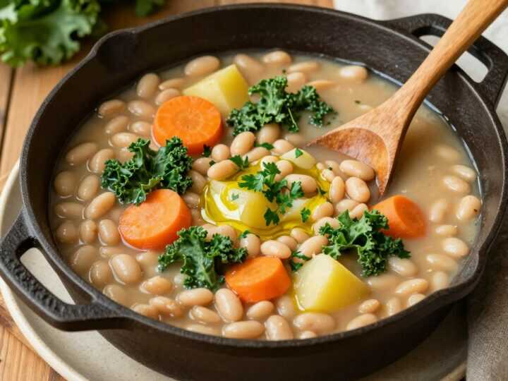 Veganer Eintopf mit weißen Bohnen: Ein Topf, deftig, ohne Wurst!