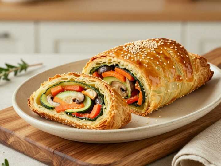 Veganer Gemüsestrudel im Blätterteig: Gerollt, gebacken, in 40 Minuten!