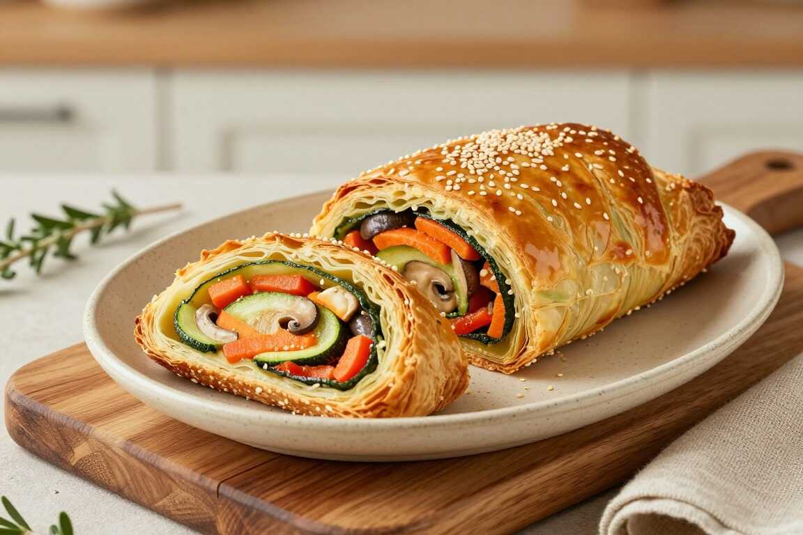 Veganer Gemüsestrudel im Blätterteig: Gerollt, gebacken, in 40 Minuten!