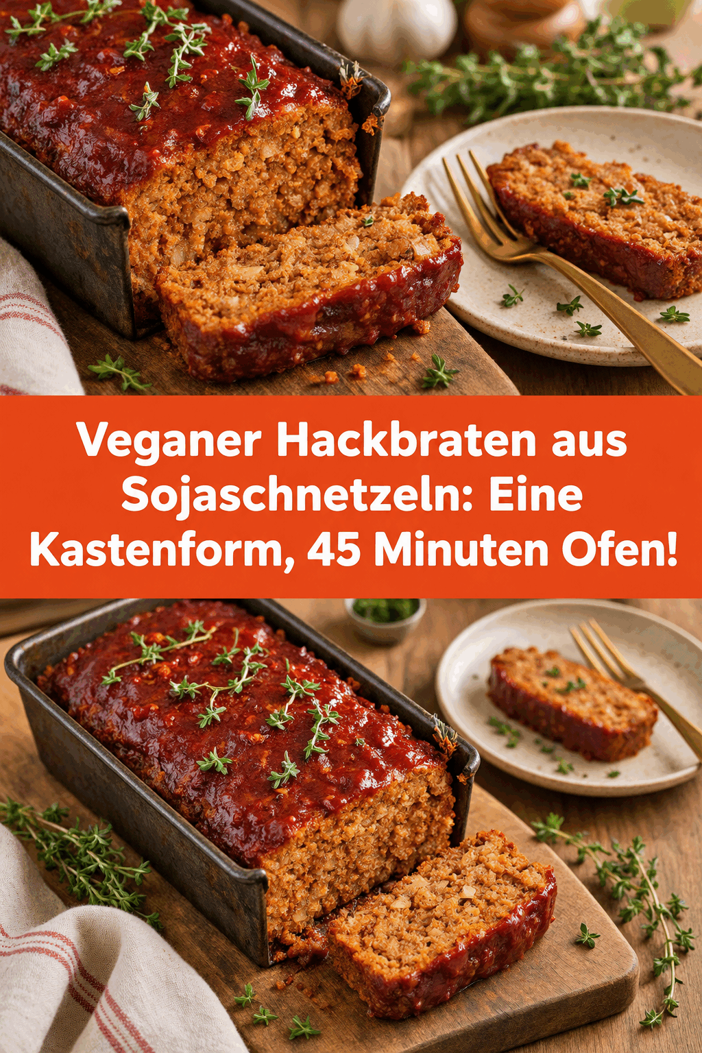 Veganer Hackbraten aus Sojaschnetzeln: Eine Kastenform, 45 Minuten Ofen!