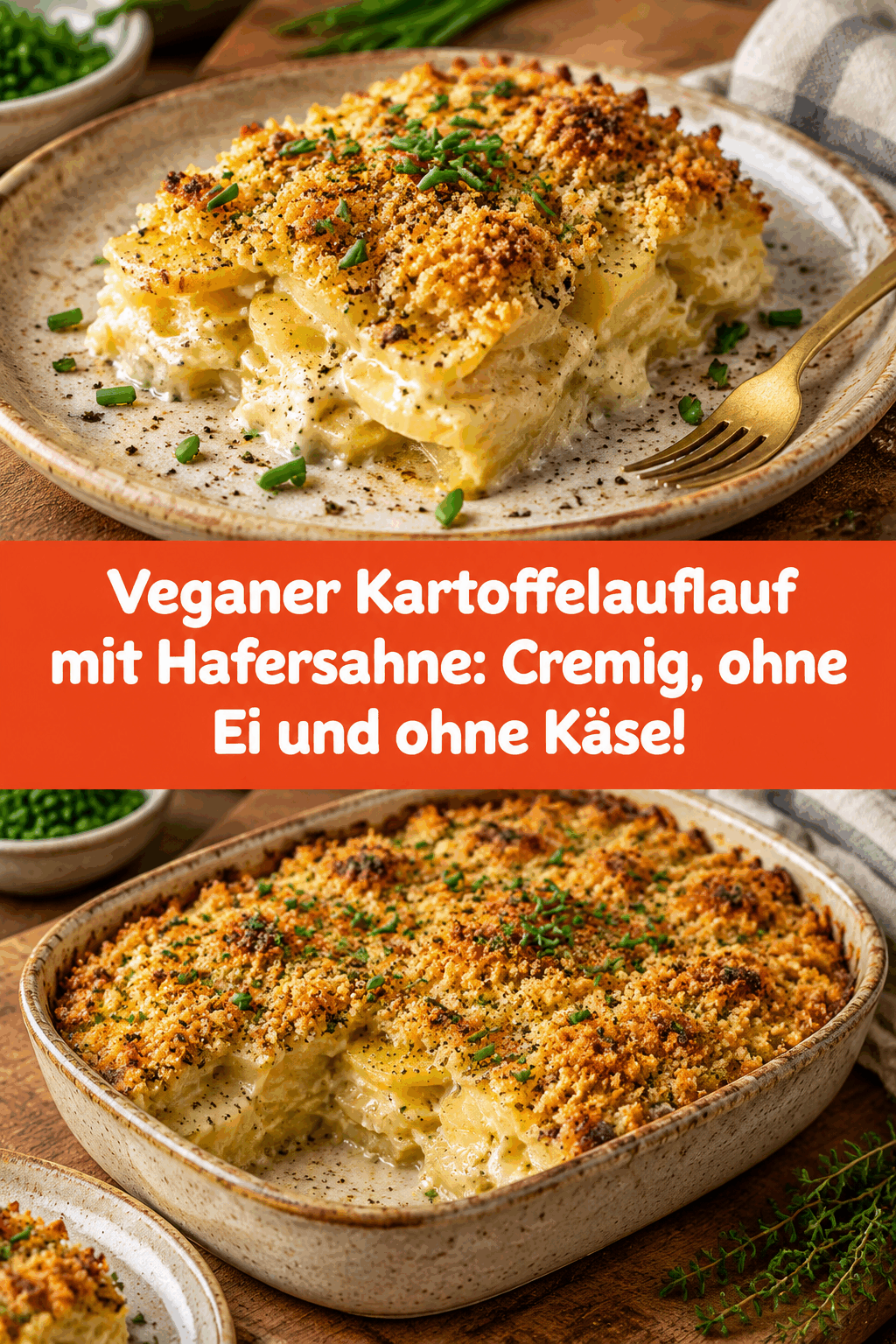 Veganer Kartoffelauflauf mit Hafersahne: Cremig, ohne Ei und ohne Käse!