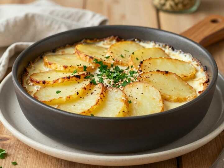 Veganer Kartoffelgratin mit Hafersahne: 1 kg Kartoffeln, goldene Kruste!