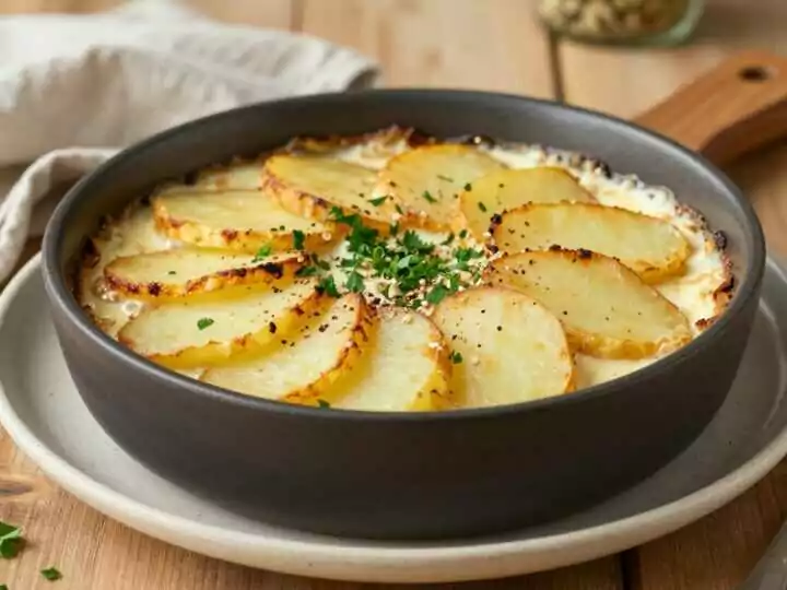 Veganer Kartoffelgratin mit Hafersahne: 1 kg Kartoffeln, goldene Kruste!