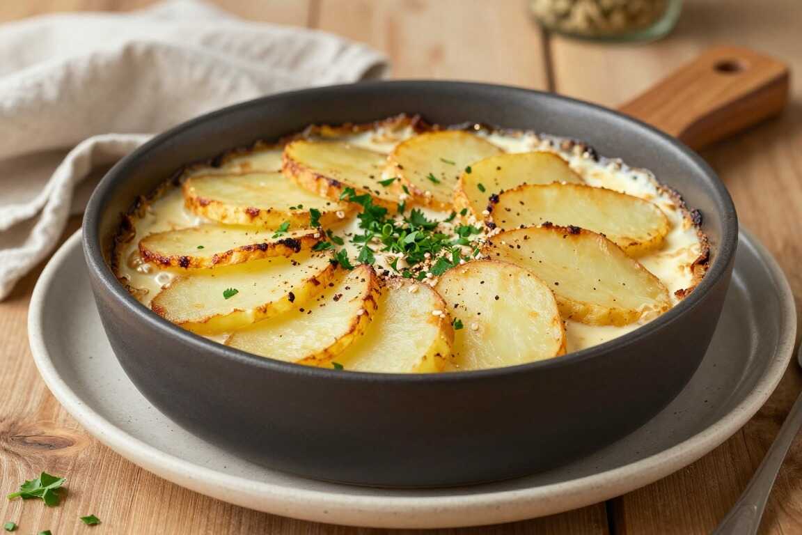 Veganer Kartoffelgratin mit Hafersahne: 1 kg Kartoffeln, goldene Kruste!