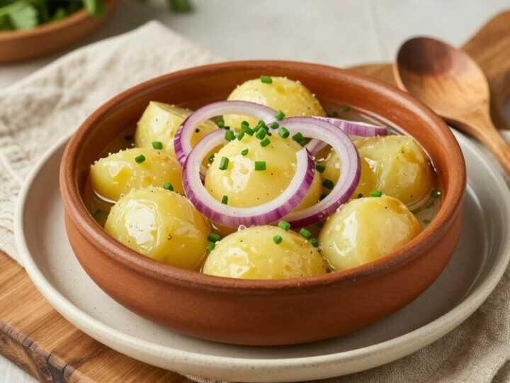 Veganer Kartoffelsalat mit Brühe: Schwäbische Art, ohne Mayonnaise!