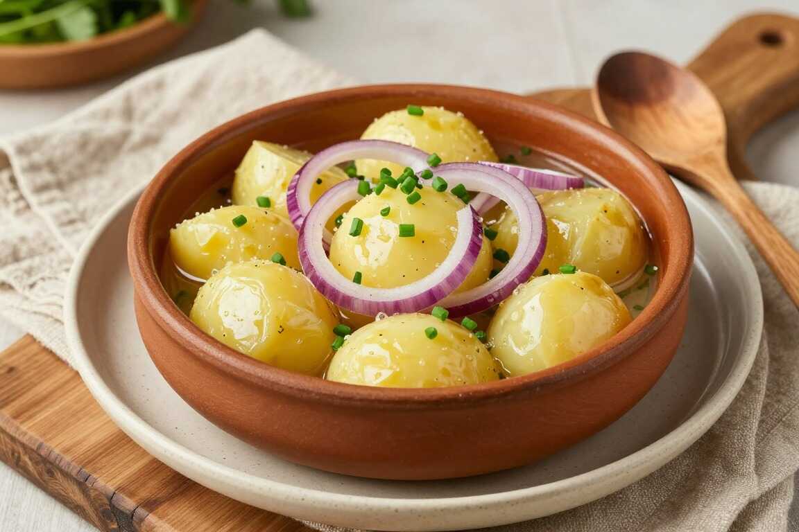 Veganer Kartoffelsalat mit Brühe: Schwäbische Art, ohne Mayonnaise!