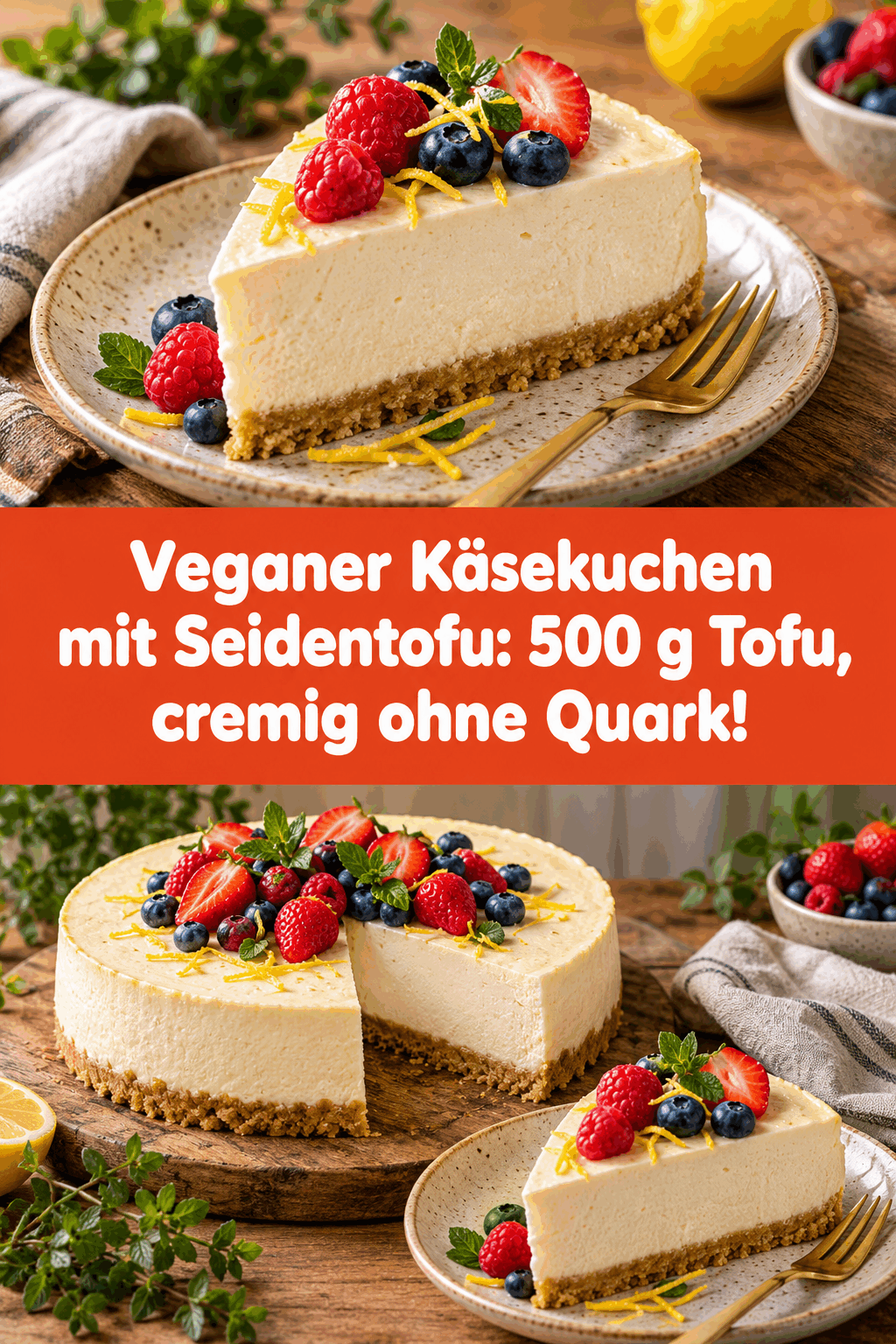 Veganer Käsekuchen mit Seidentofu: 500 g Tofu, cremig ohne Quark!