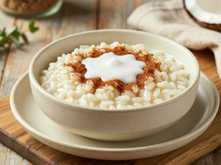 Veganer Milchreis mit Kokosmilch: Cremig gekocht, mit Zimt bestreut!