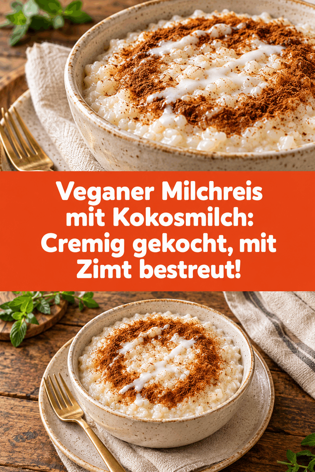 Veganer Milchreis mit Kokosmilch: Cremig gekocht, mit Zimt bestreut!