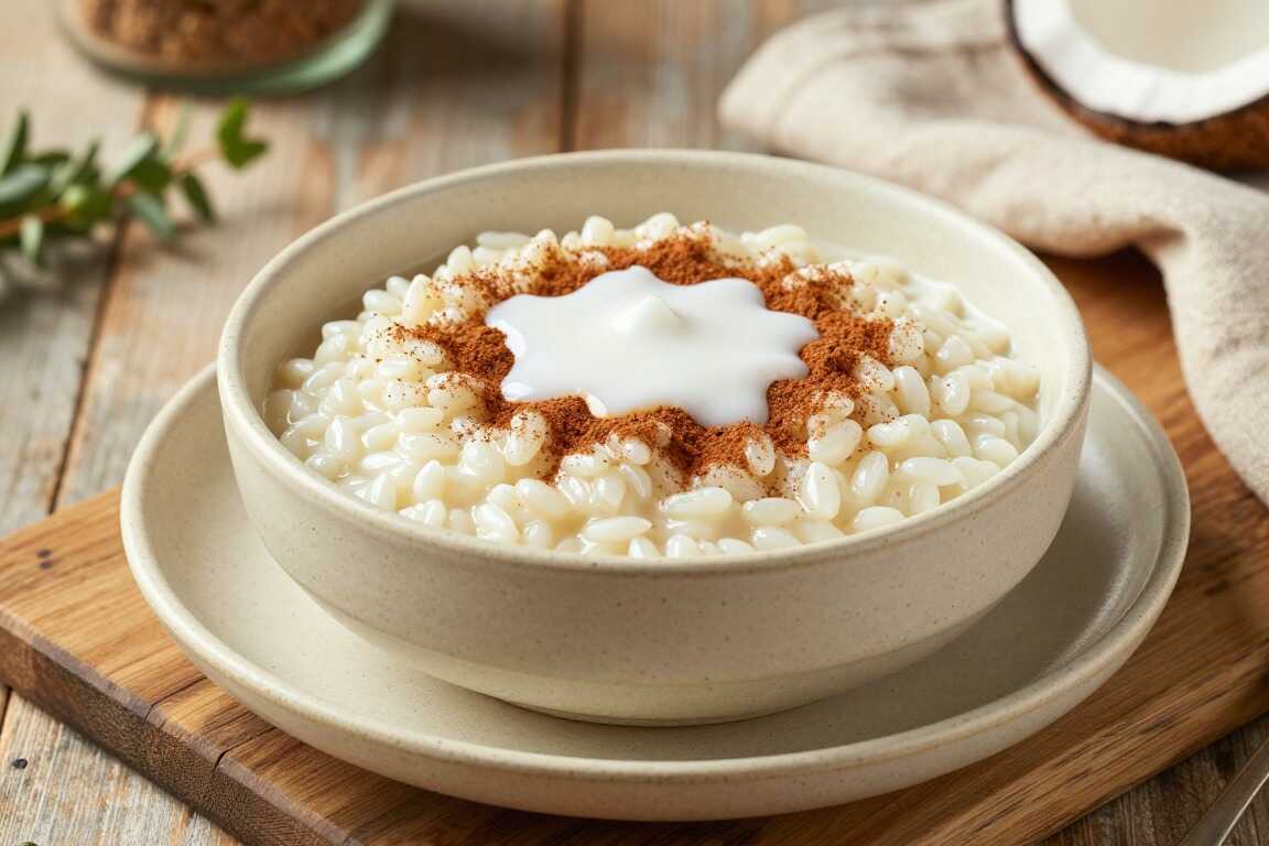 Veganer Milchreis mit Kokosmilch: Cremig gekocht, mit Zimt bestreut!