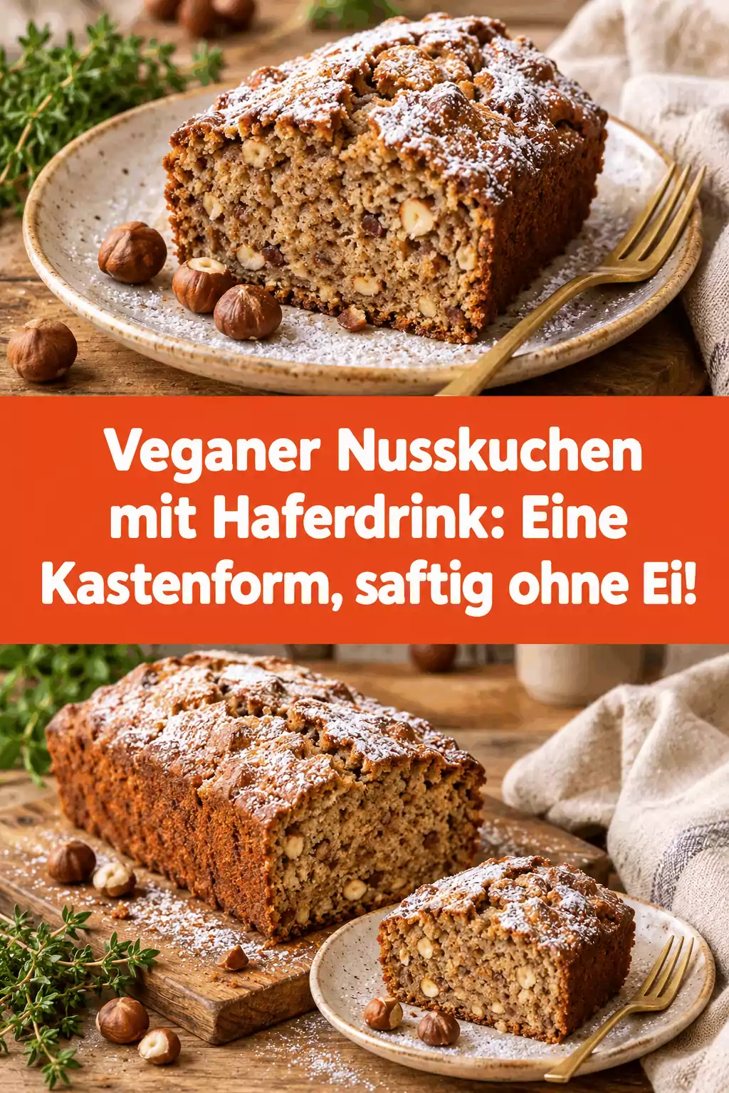 Veganer Nusskuchen mit Haferdrink: Eine Kastenform, saftig ohne Ei!