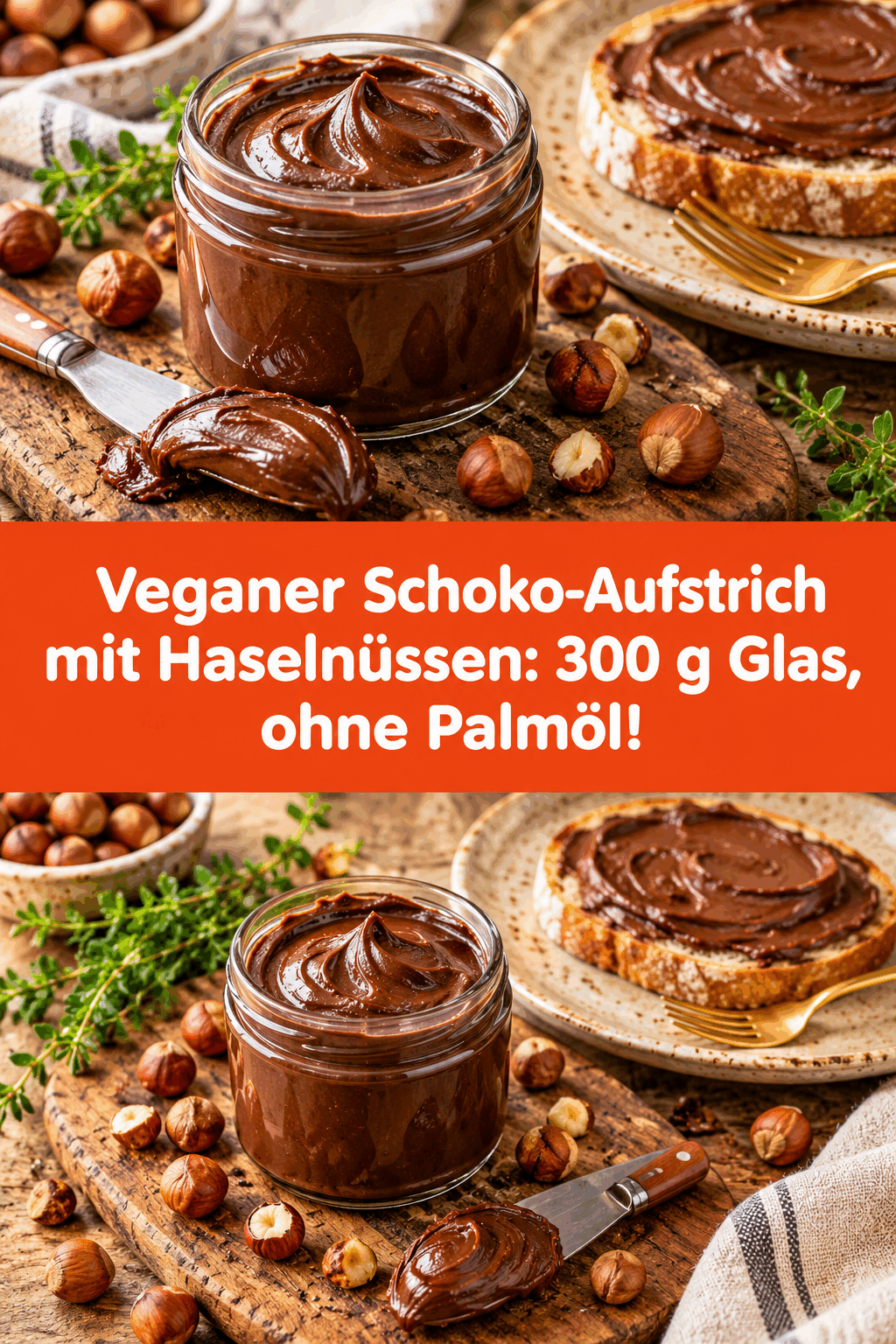 Veganer Schoko-Aufstrich mit Haselnüssen: 300 g Glas, ohne Palmöl!