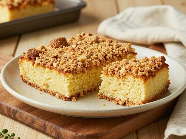 Veganer Streuselkuchen vom Blech: Streusel mit Margarine, saftiger Boden!