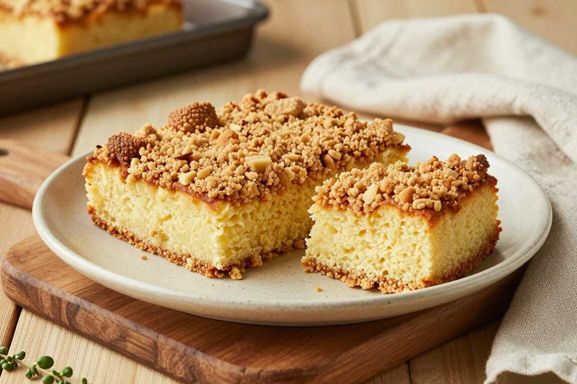 Veganer Streuselkuchen vom Blech: Streusel mit Margarine, saftiger Boden!