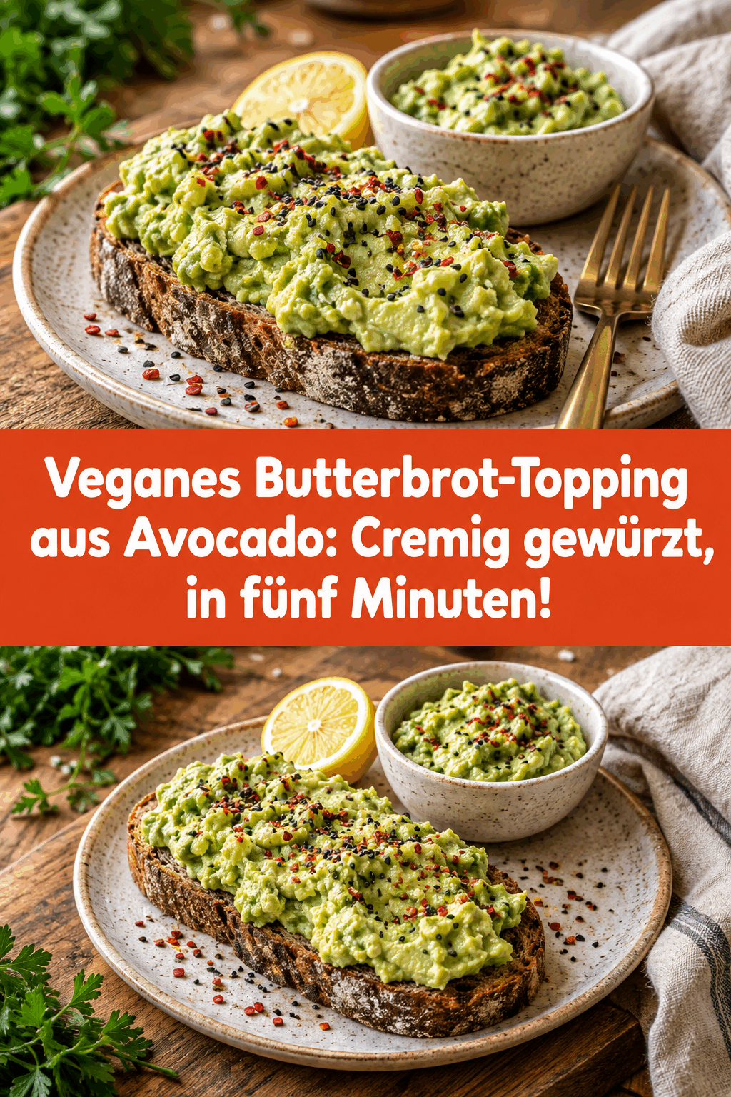 Veganes Butterbrot-Topping aus Avocado: Cremig gewürzt, in fünf Minuten!