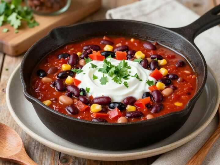 Veganes Chili sin Carne mit drei Bohnensorten: Ein Topf, sechs Portionen!