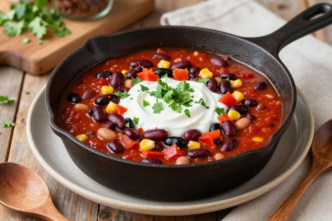 Veganes Chili sin Carne mit drei Bohnensorten: Ein Topf, sechs Portionen!