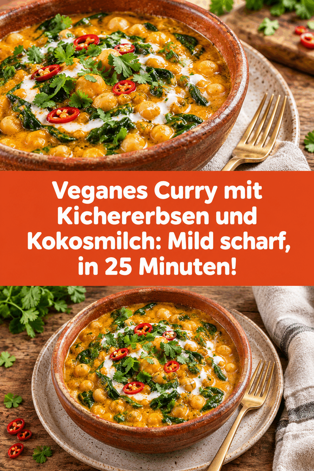 Veganes Curry mit Kichererbsen und Kokosmilch: Mild scharf, in 25 Minuten!