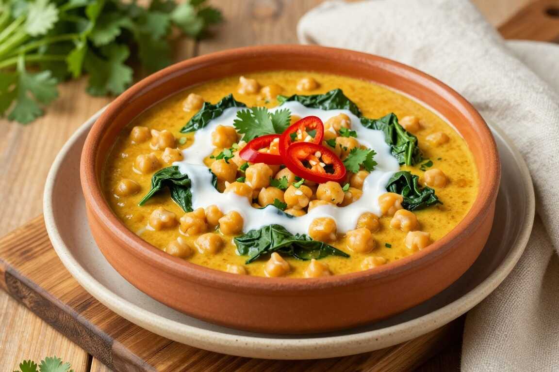 Veganes Curry mit Kichererbsen und Kokosmilch: Mild scharf, in 25 Minuten!