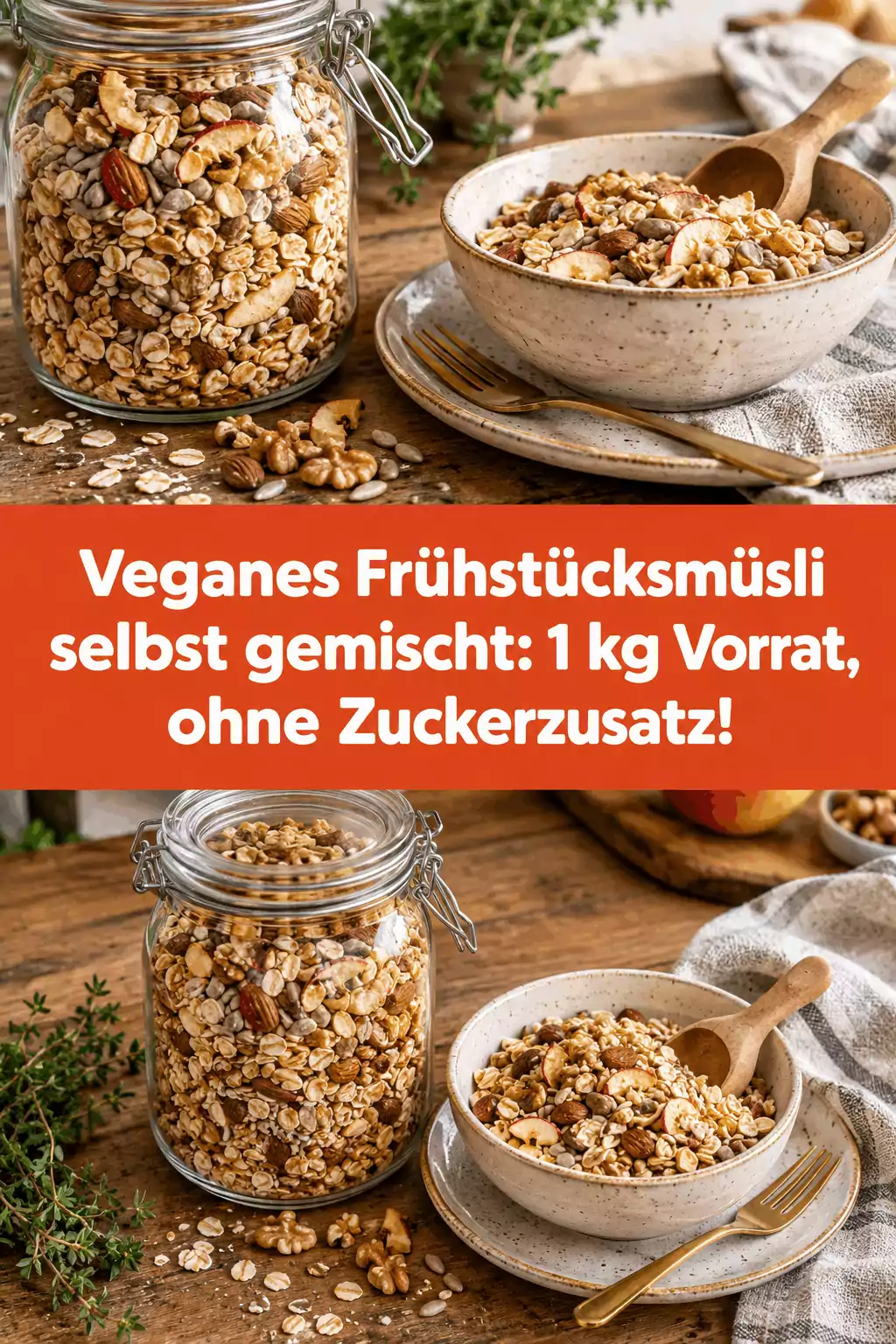 Veganes Frühstücksmüsli selbst gemischt: 1 kg Vorrat, ohne Zuckerzusatz!