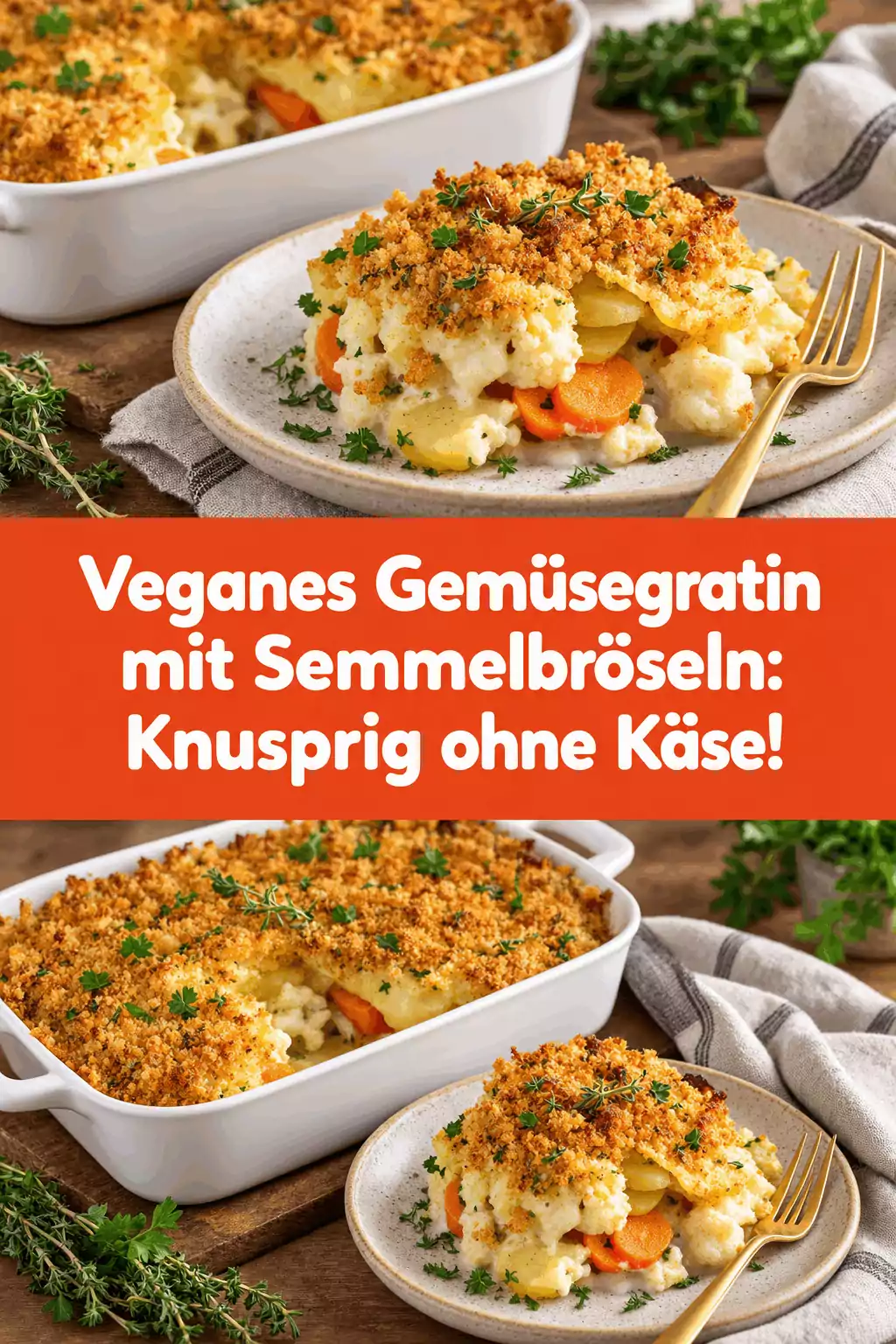 Veganes Gemüsegratin mit Semmelbröseln: Knusprig ohne Käse!