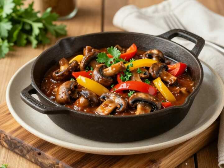 Veganes Gulasch mit Pilzen und Paprika: Deftig, sämig, ohne ein Gramm Fleisch!