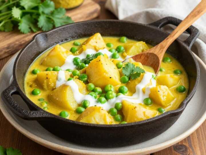 Veganes Kartoffelcurry mit Erbsen: Ein Topf, mild scharf, für vier!