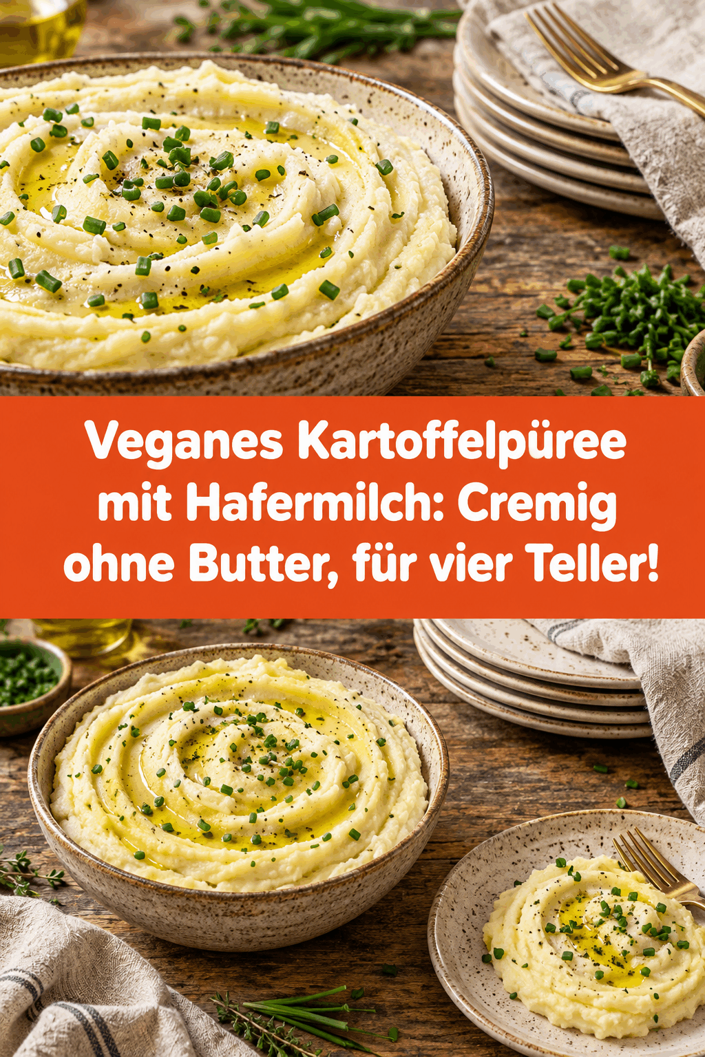 Veganes Kartoffelpüree mit Hafermilch: Cremig ohne Butter, für vier Teller!
