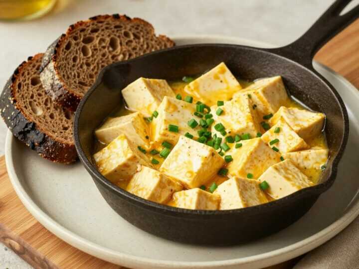 Veganes Rührei aus Tofu: 200 g Tofu, gelb gewürzt, für zwei Frühstücke!