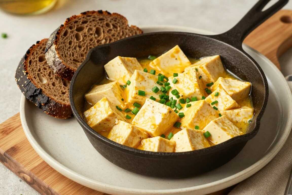 Veganes Rührei aus Tofu: 200 g Tofu, gelb gewürzt, für zwei Frühstücke!
