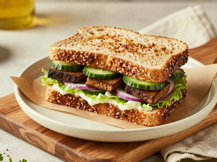 Veganes Sandwich mit geräuchertem Tofu: Zum Mitnehmen, hält bis mittags!