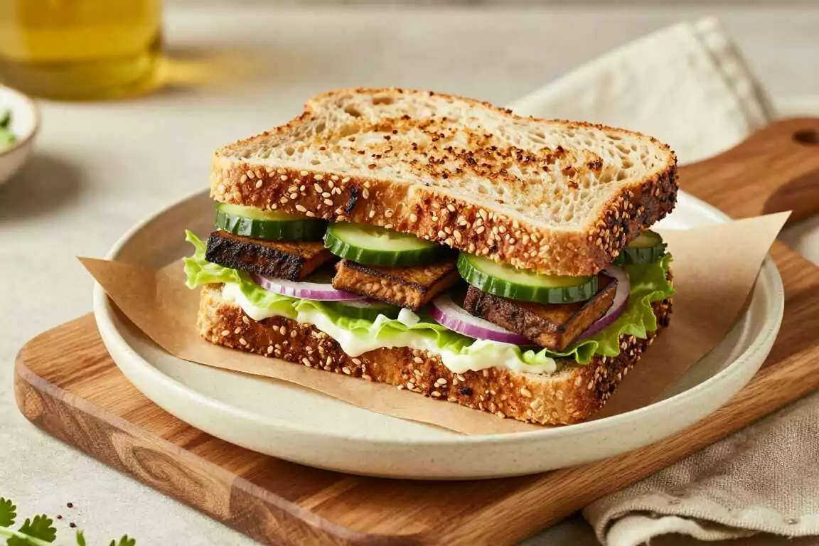 Veganes Sandwich mit geräuchertem Tofu: Zum Mitnehmen, hält bis mittags!