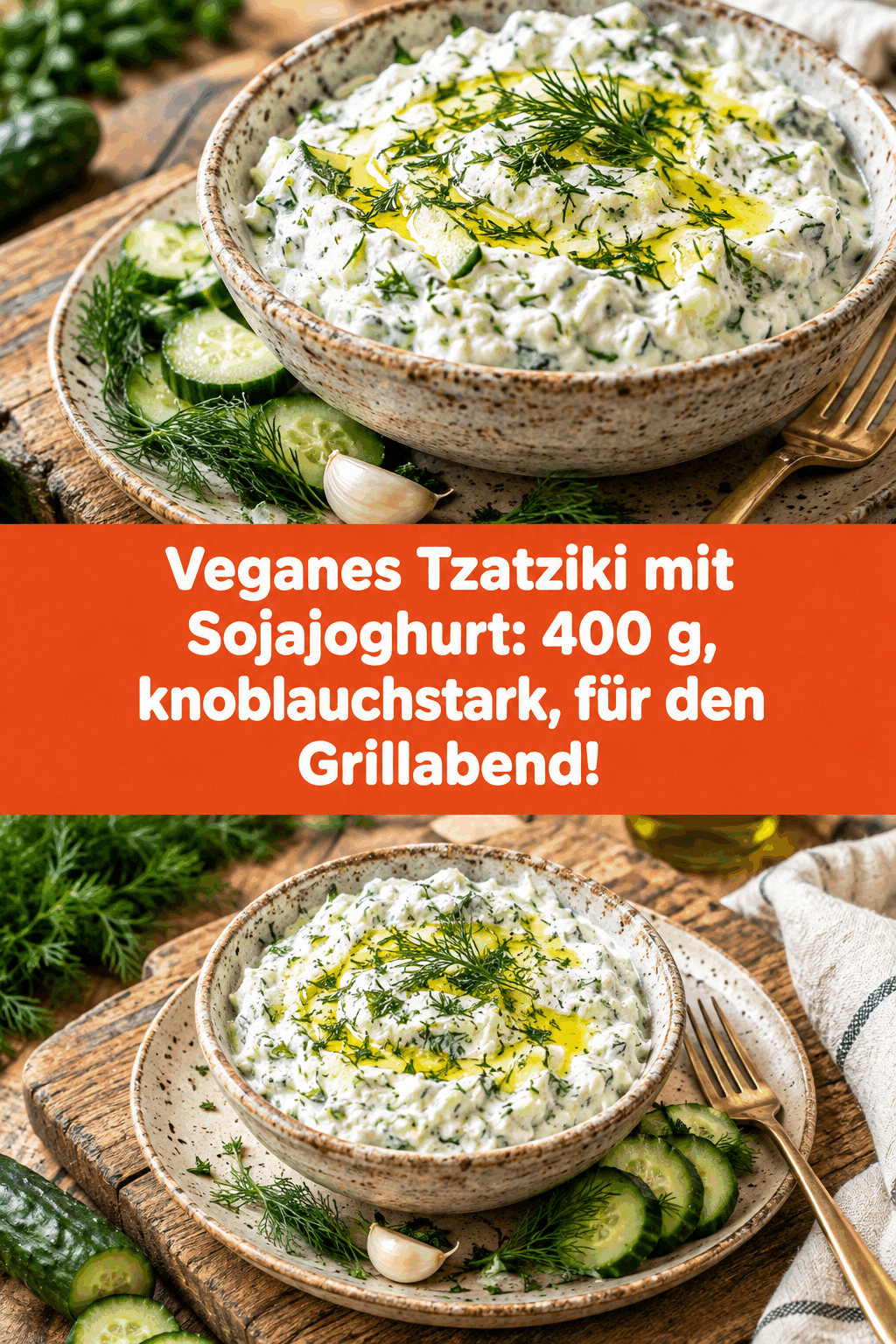 Veganes Tzatziki mit Sojajoghurt: 400 g, knoblauchstark, für den Grillabend!