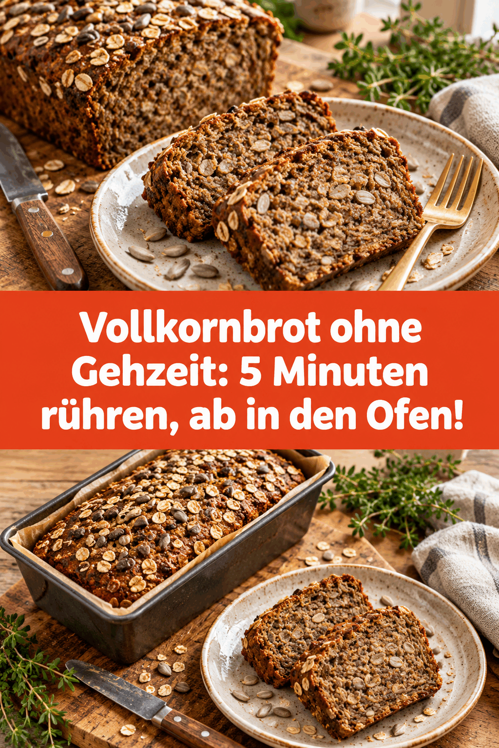 Vollkornbrot ohne Gehzeit: 5 Minuten rühren, ab in den Ofen!